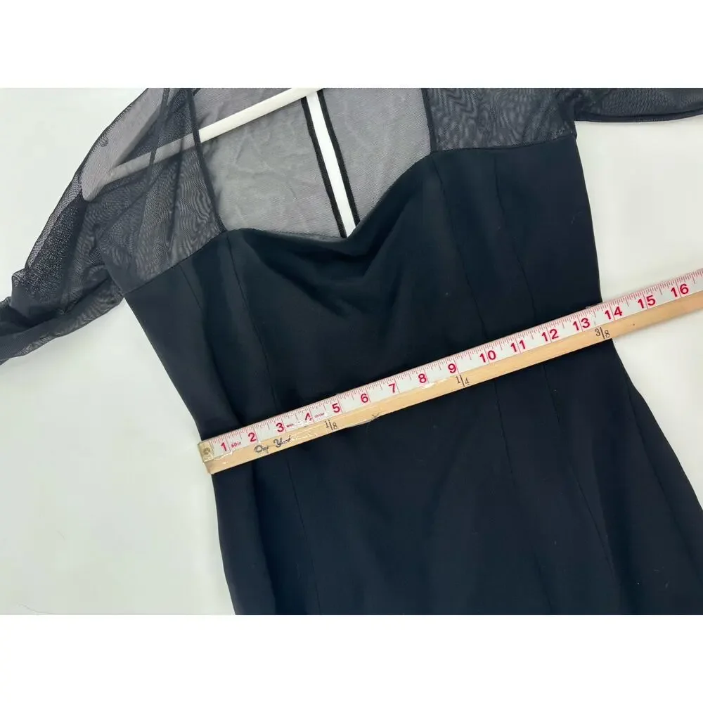 Emanuel Ungaro Vintage Dress Womens 6 Small Black Maxi Mesh Slit Stretchy Gown